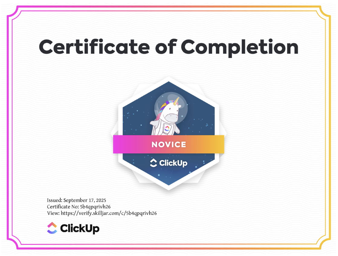 ClickUp Novice Certificate Exam